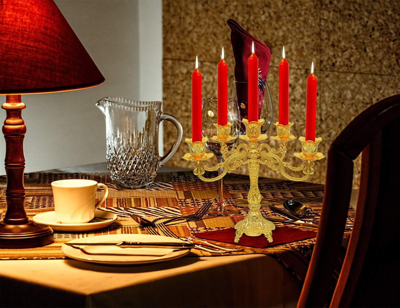 Metal Candelabra 5-Candle 10.1 Inch Tall Candle Holder Stick for Home Wedding Event and Party Festival,Gold