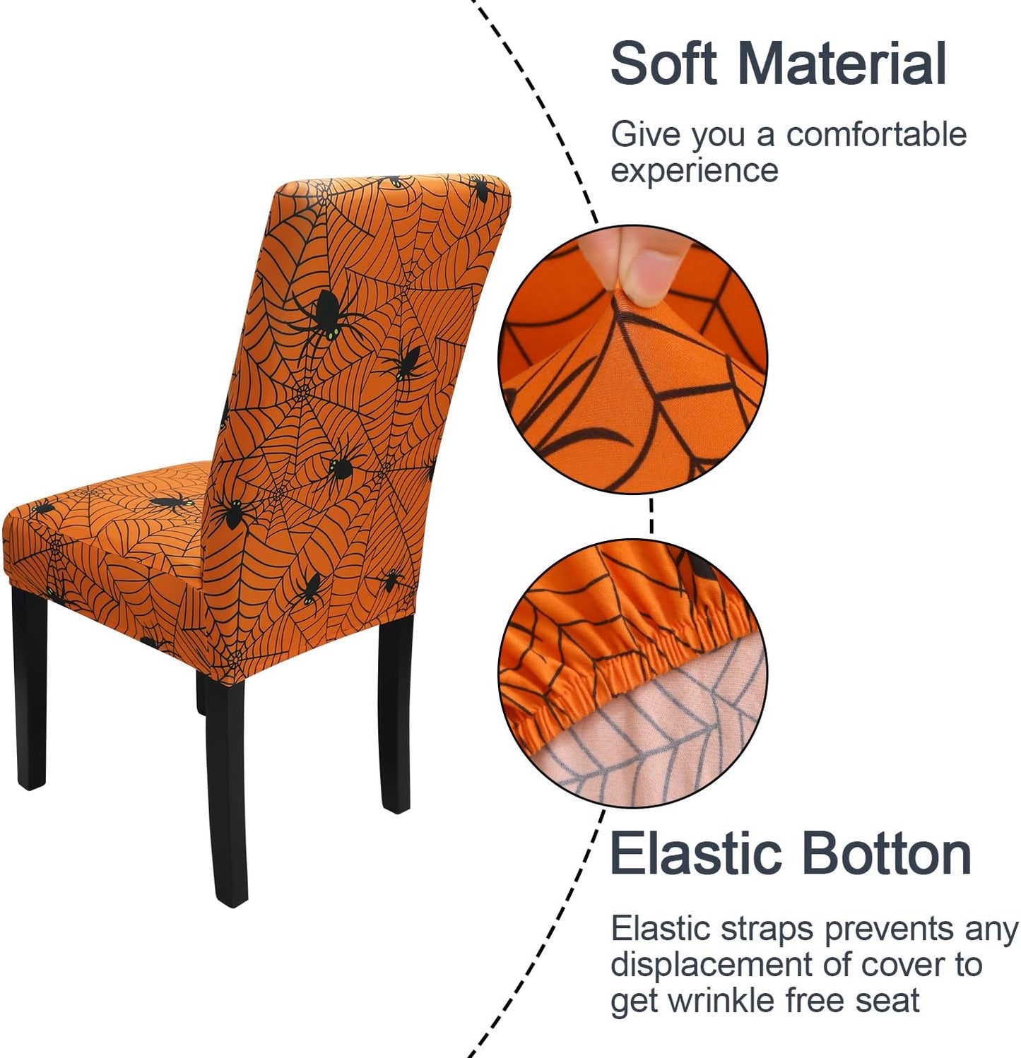 JQinHome Halloween Orange Dining Chair Slipcover, Spider Web Chair Covers Set of 4 ，High Stretch Washable Chair Protector Cover for Dining Room, Kitchen,Home Party,Wedding Ceremony(Orange, 4PC)