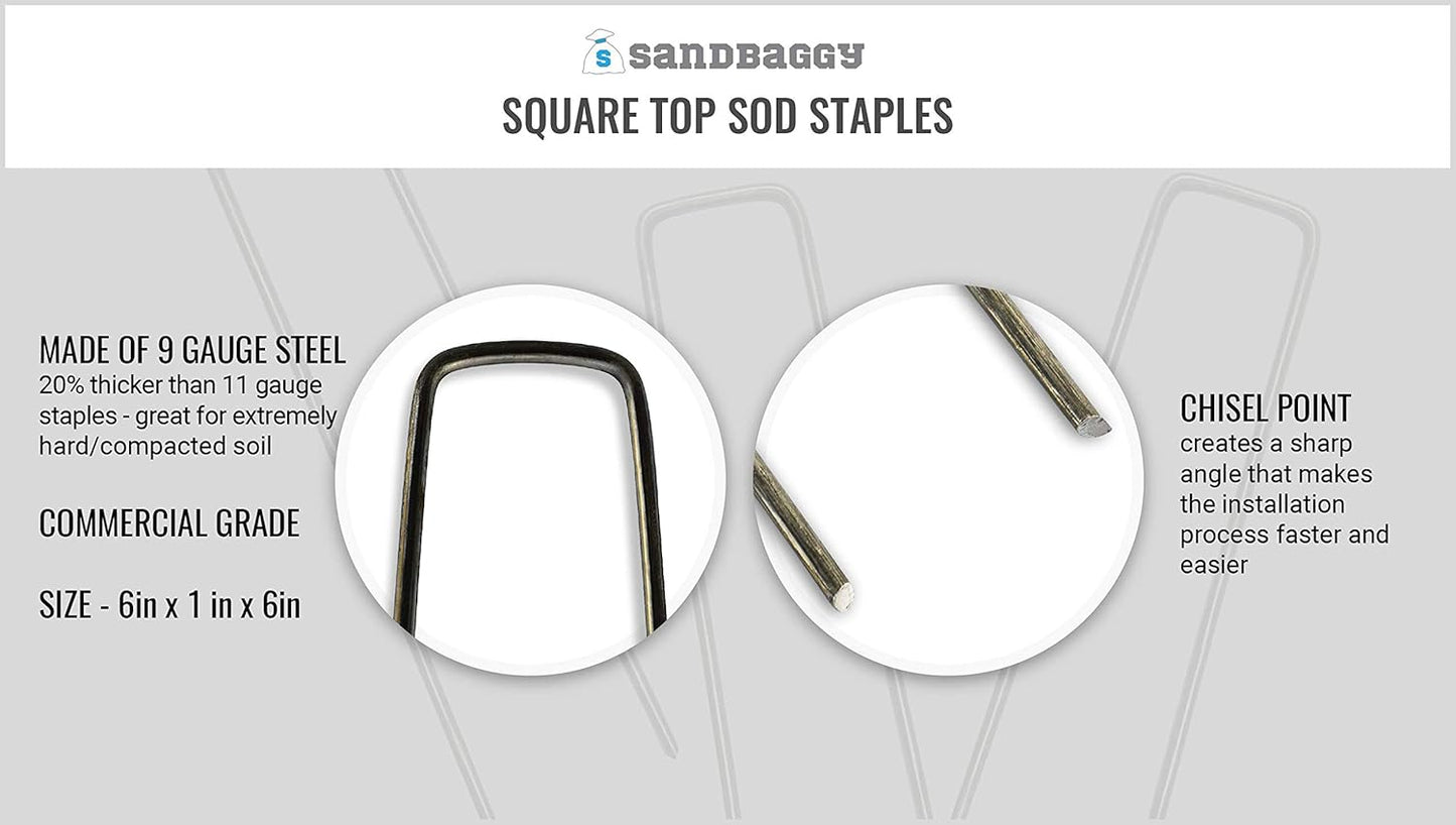 Sandbaggy 6 inch Landscape Sod Staples (9 Gauge Steel) ~ Great for Hard Soil - 20% Thicker Than Competition - Trusted by Farmers & Contractors Across USA (5000 Staples)