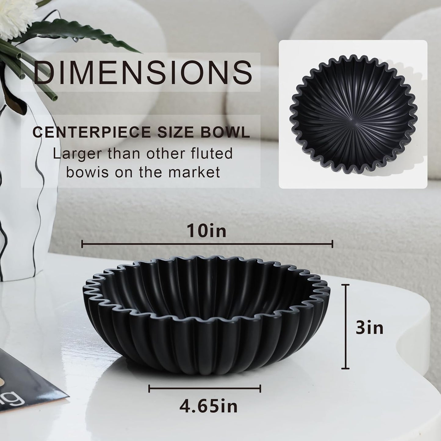 Black Decorative Bowl for Kitchen Counter - Modern Fruit Bowl with, Catch All Bowl for Keys, Entryway Table, and Home Decor