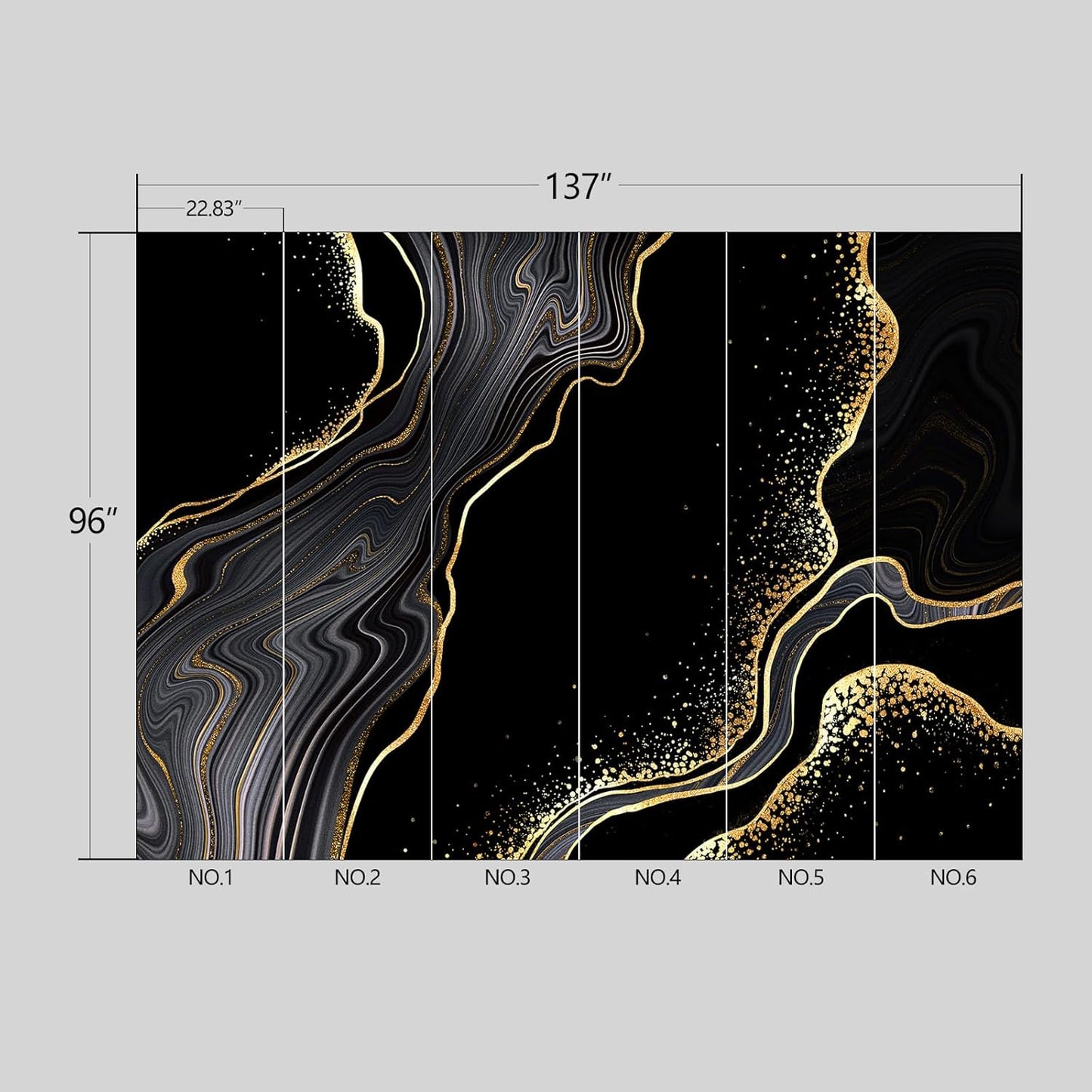 Black and Gold Marble Wallpaper Peel and Stick Wall Mural for Bedroom Living Room - 96"x137"