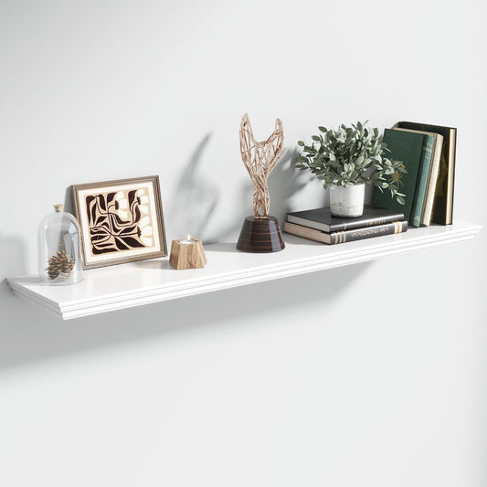 Floating Shelves for Wall, 48 Inch Long Wall Mounted White Hanging Shelf for Kitchen, Living Room, Office, Bedroom, Bathroom, Retro Vintage Wood Bookshelf for House Decor