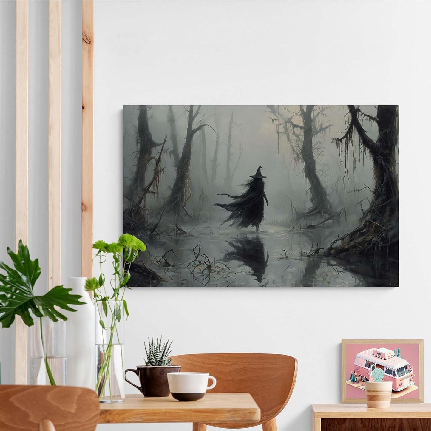 JFHCQJPK Vintage rustic swamp witch poster dark moody wall art gothic horror season halloween print for home decor retro dark moody painting16x24in Frameless