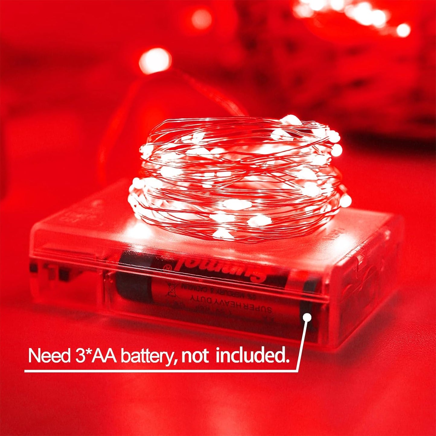 Christmas Decorations Red Fairy String Lights, Battery Operated with Timer, 2 Pack Total 33FT 100 Led Mini Battery Powered Twinkle Mason Jar Waterproof Firefly Lights DIY Party