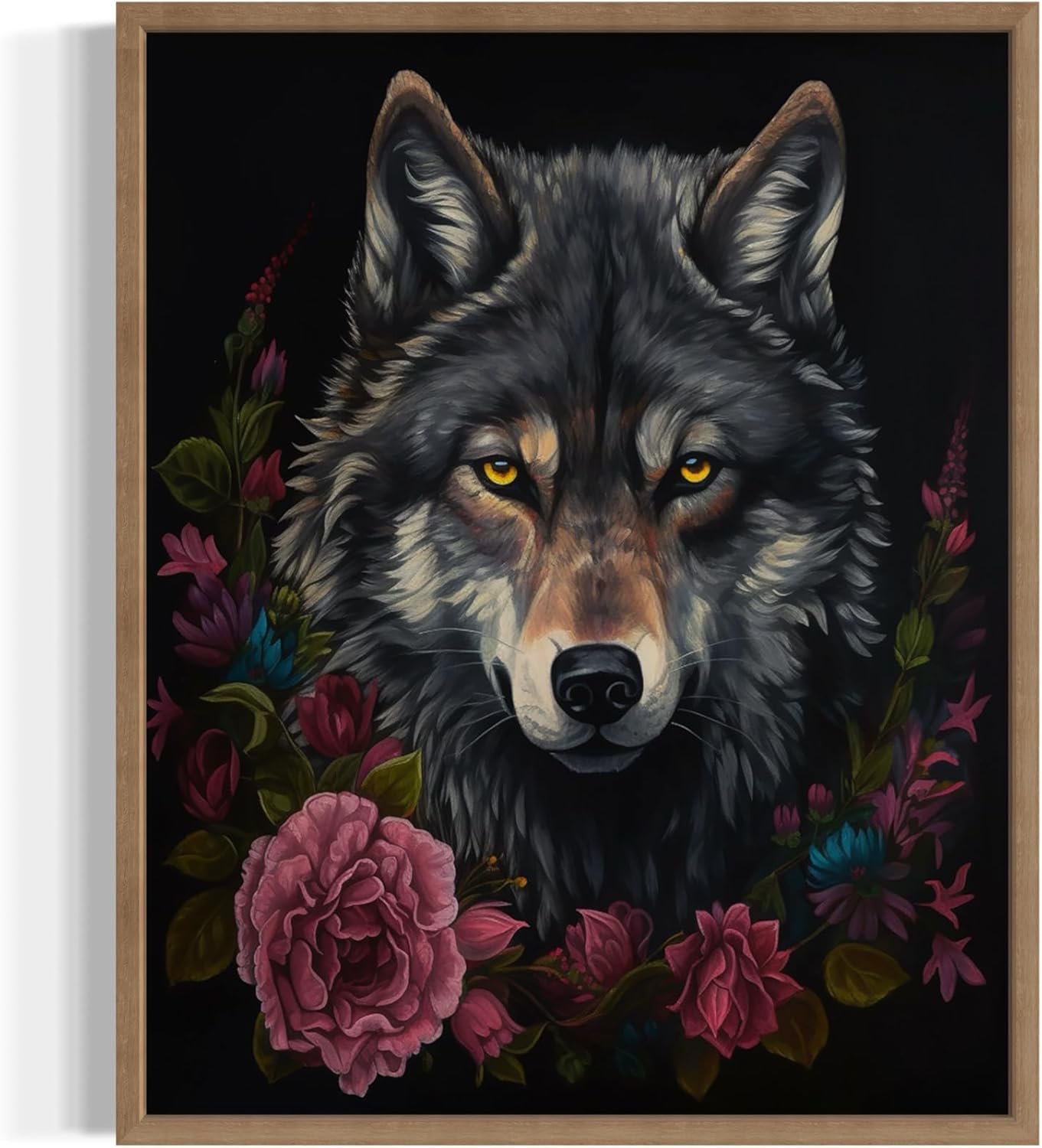 Vintage Wolf Poster Art Print, Halloween Scary Wall Art Academia Spooky Painting Decoration for Horror Prints, Gothic Posters Bedroom Decor 89 (Vintage Wolf, 11 x 14 inches, Wood Frame)
