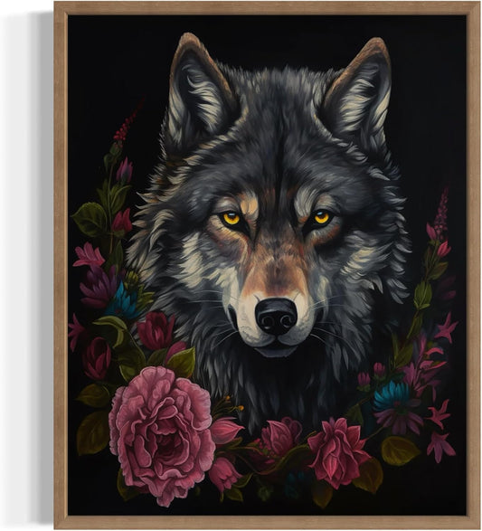 Vintage Wolf Poster Art Print, Halloween Scary Wall Art Academia Spooky Painting Decoration for Horror Prints, Gothic Posters Bedroom Decor 89 (Vintage Wolf, 11 x 14 inches, Wood Frame)
