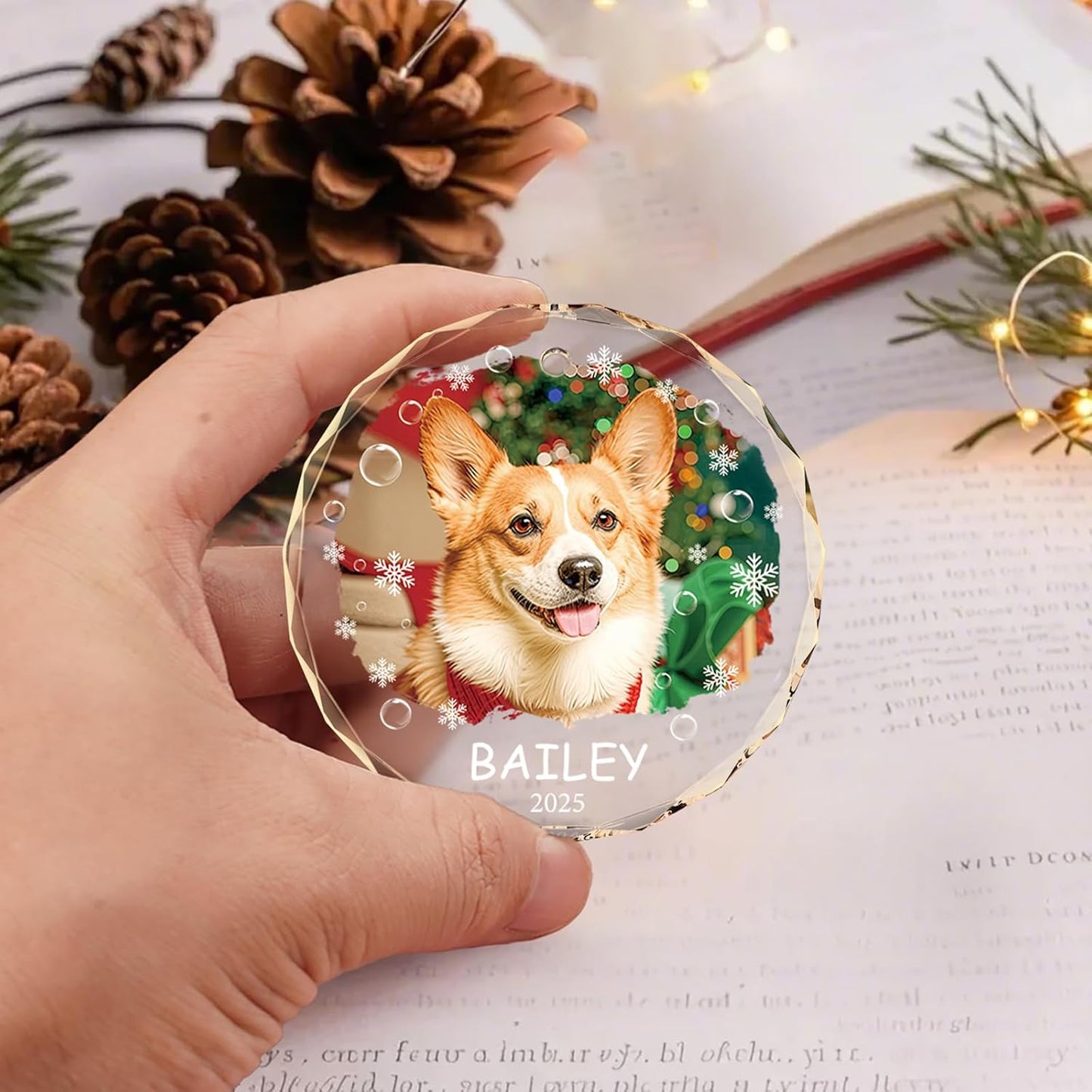 Bemaystar Personalized Dog Cat Ornaments with Photo Text - Dog Ornaments for Christmas Tree, Custom Pet Ornament, Puppy 1st Xmas Gifts, Personalized Gifts for Christmas for Pet Lovers