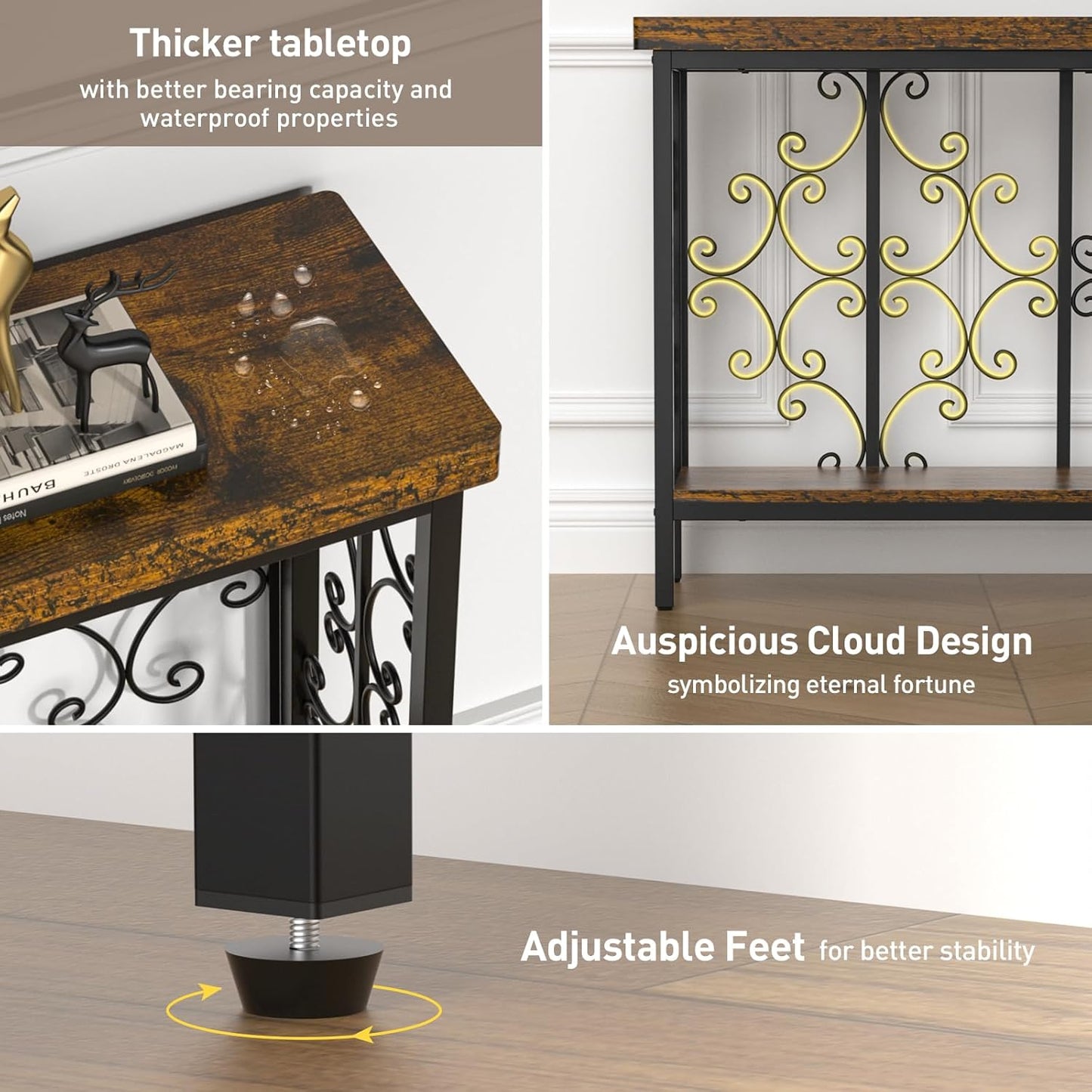 ikkle 70.9" Extra Long Console Table, Industrial Narrow Sofa Table Behind Couch with 2 Tier Storage Shelf, Entryway Hallway Accent Table for Living Room, Foyer, Rustic Brown