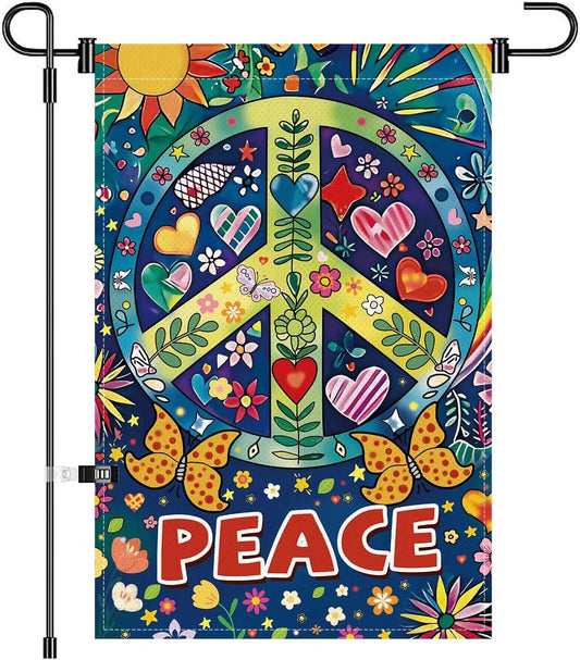 Peace Garden Flag Butterfly Flowers Art Garden Yard Flags Double Sided Colorful Farmhouse Holiday Decorative Yard Flag, Porch Outdoor Decoration Sign Banner (12X18INCH)