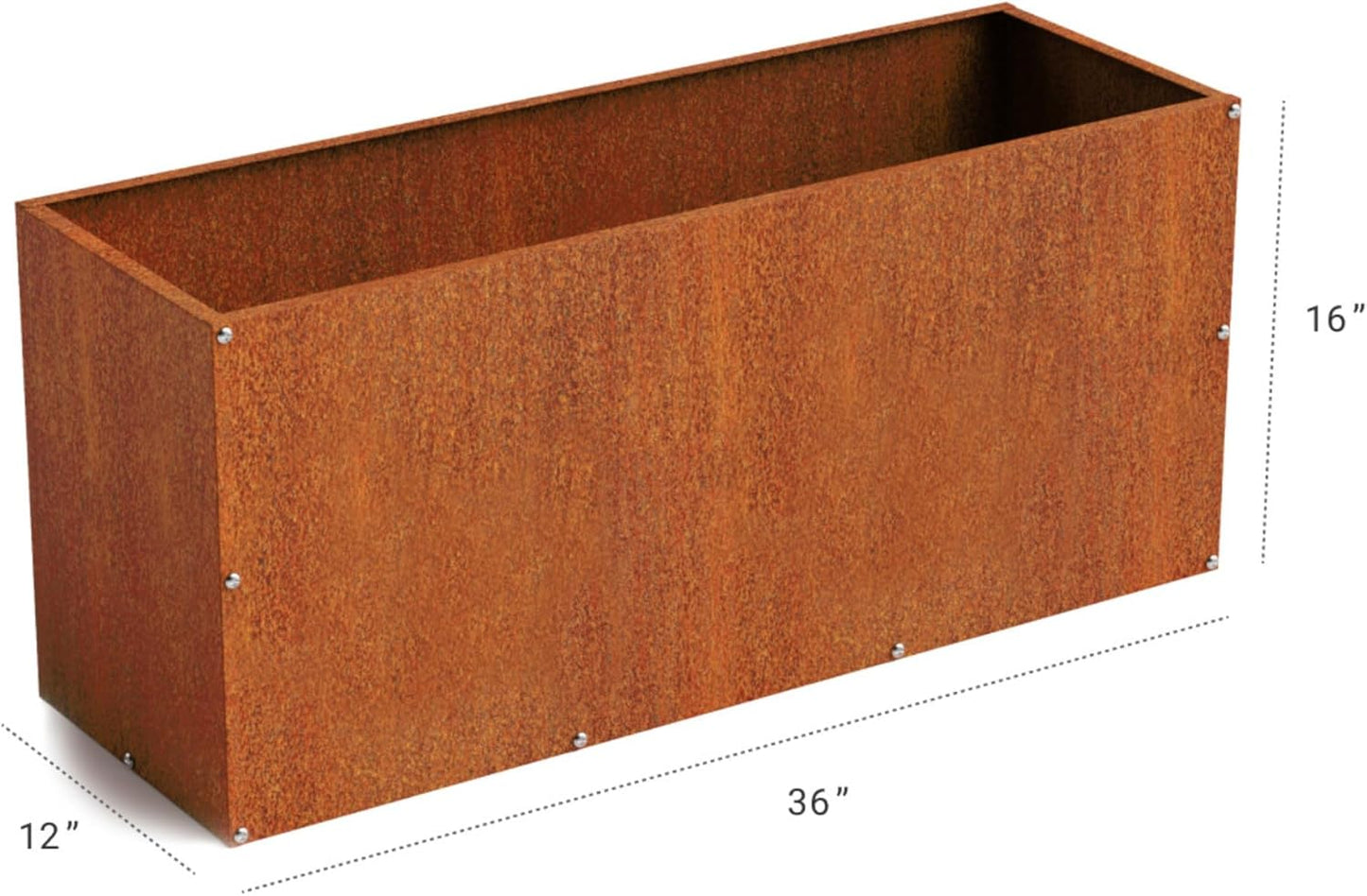 DIY CARTEL Corten Steel Rectangular Outdoor Planter Box, Rustic & Modern Farmhouse Design, Large Raised Metal Garden Bed for Commercial & Residential Use (36in x 12in x 16in)