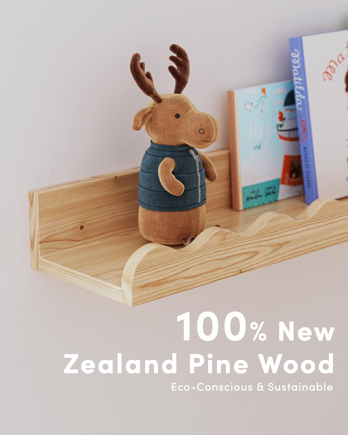 Kids' Bookshelf Set of 4 - Wood Floating Nursery Book Shelves, Picture Ledge Shelf for Wall Decor and Storage - Perfect for Books, Toys, Photo Frames, and Nursery Décor