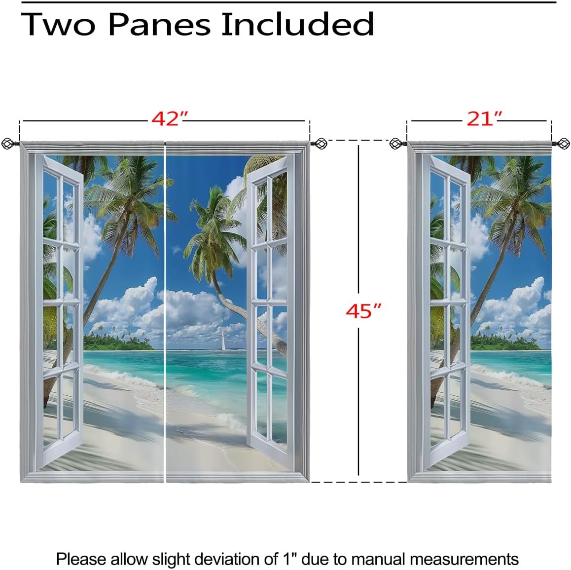 Beach Blackout Curtains for Girls Boys Teens Home Decor, Tropical Summer Scene Ocean Island Palm Tree Grommet Thermal Insulated Drapes Darkening Window Curtain for Bedroom Living Room, 42 x 45 Inch