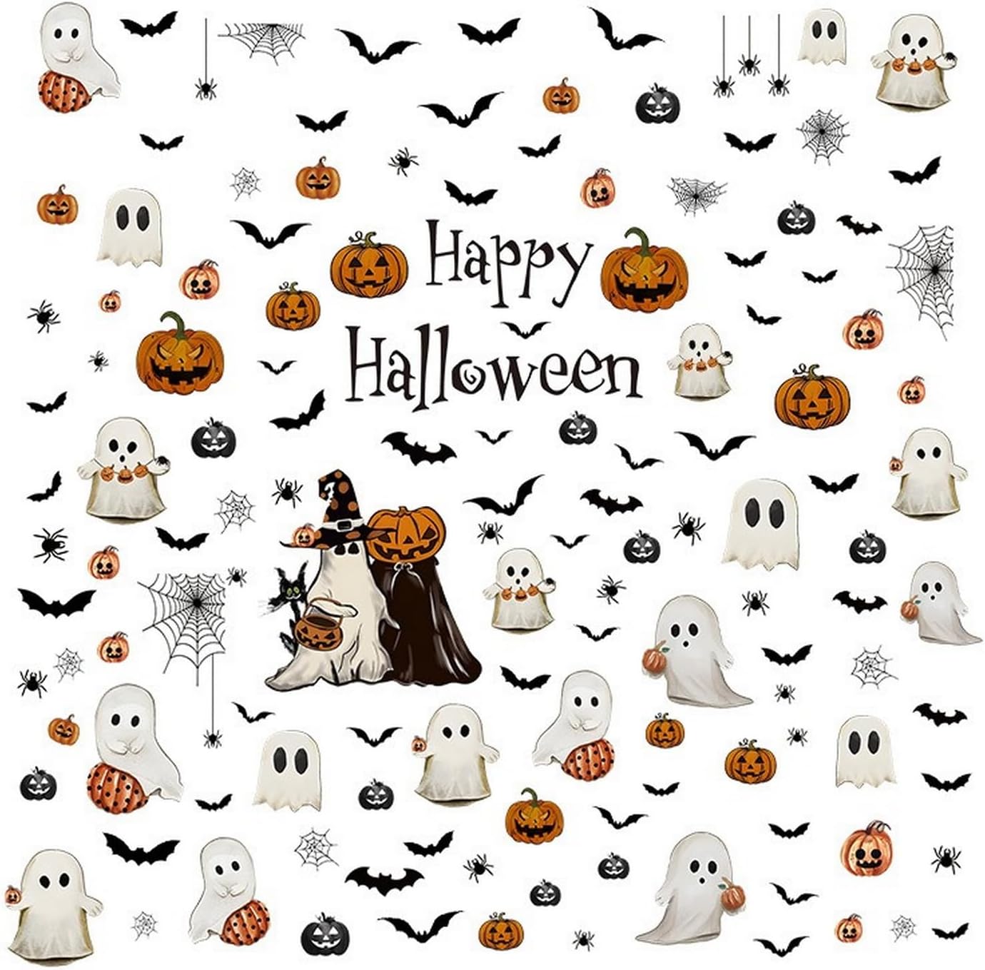 Halloween Ghost Window Clings for Glass 6 Sheets Cute Window Decals Spooky Window Stickers Pumpkin Spider Windows Cling for Halloween Fall Party Home School Office Glass Supplies Decorations
