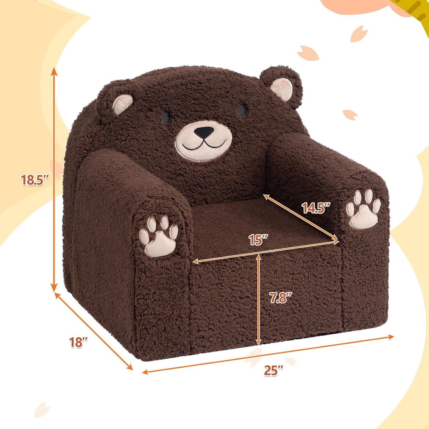 ALIMORDEN Animal Series Kid's Chair, Ultra-Soft Comfy Foam Filled Toddler Sofa Chair, Cute Animal-Shaped Design Toddler Couch, Lightweight Birthday for Baby Boys & Girls (Chocolate Bear)