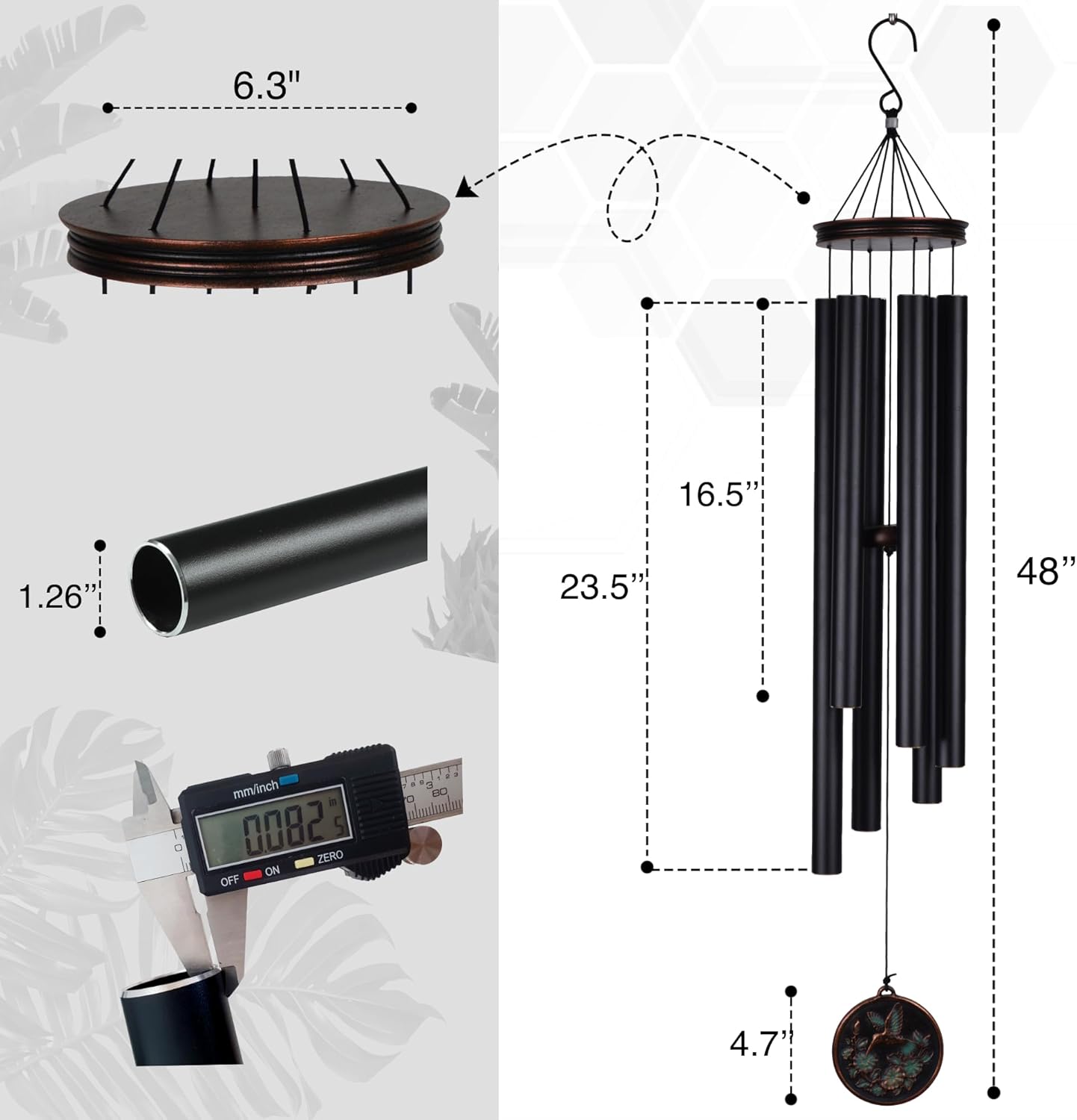 Vanquer Large Wind Chimes for Outside Deep Tone - 46'' Wind Chimes Outdoor Clearance, Windchimes Outdoors, Hummingbird Wind Chime,Sympathy Gift, Patio, Home Décor, Vintage Black (46" Hummingbird)