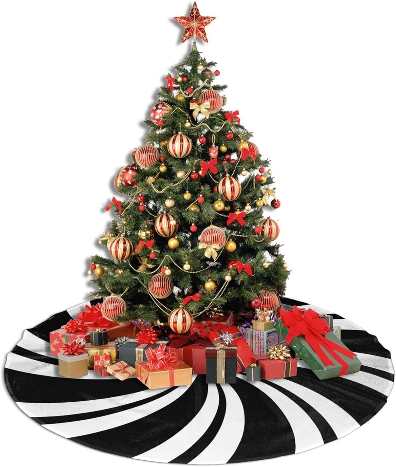 Christmas Tree Skirt,Mint Sugar Double Swirl Candy Black Xmas Tree Skirt Rustic Farmhouse Tree Skirt for Christmas Decor Xmas Holiday Home Party Decorations36