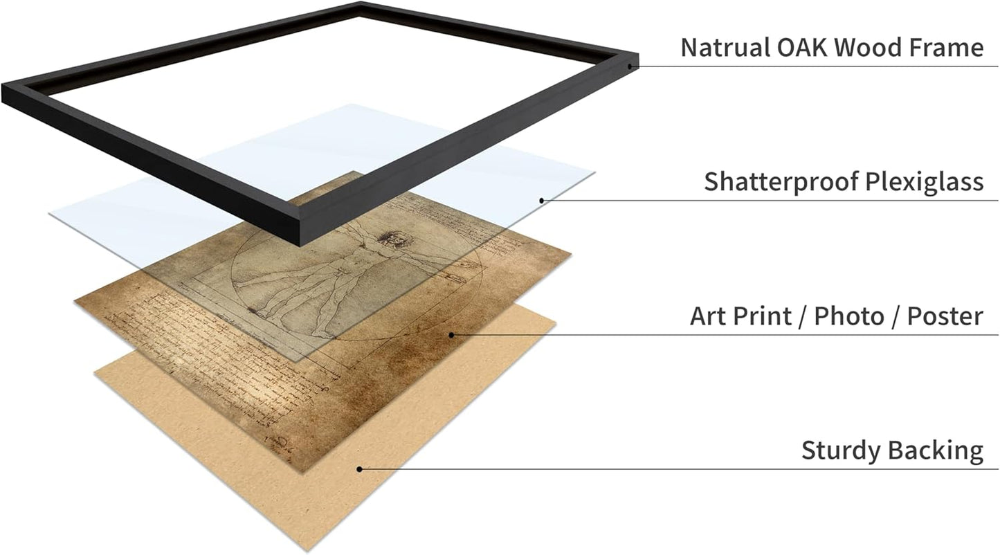 Poster Master Classic Leonardo Da Vinci Poster - Vintage Renaissance Print - Gift for Artist, Friend - Vitruvian Man, Proportion, Symmetry, Human Body - Wall Decor for Office, 11x14 Black Framed