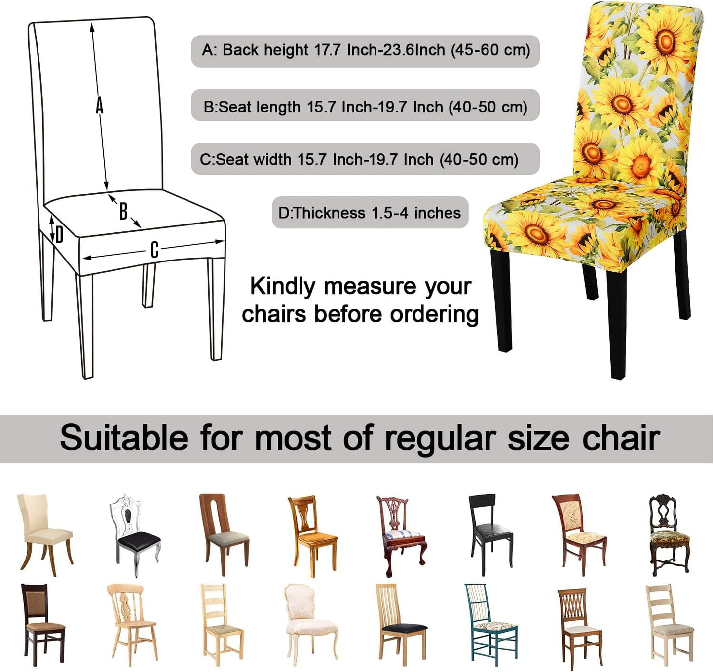 JQinHome Pattern Chair Covers for Dining Room Set of 2, High Stretch Removable Washable Parsons Chair Slipcover for Home Party Hotel Wedding Ceremony (Sunflower,2PCS)