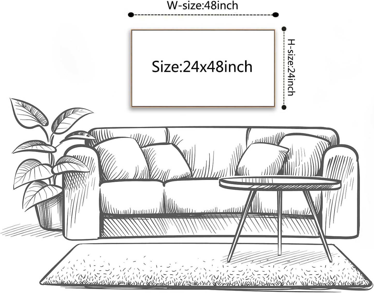 HUADAOART Wall Art Modern Zen Light Luxury Natural Landscape with Golden and White lines Background Wall Decor Canvas Prints for Living Room Bedroom 24x48 Inches (Framed)