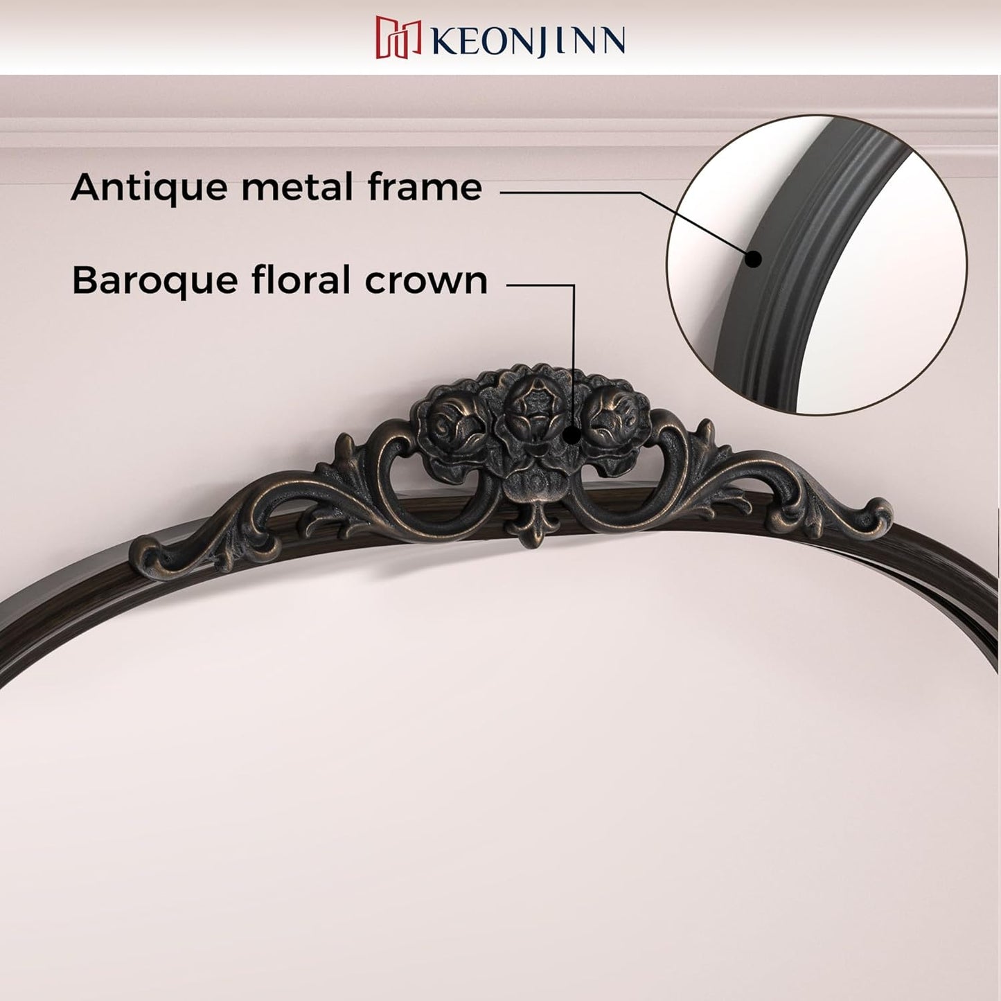 Keonjinn Antique Arch Mirror 20" x 30", Black Ornate Vintage Mirror, Baroque Decorative Mirrors for Mantle, Bathroom, Living Room, Hallway, Fireplace, Flench Cleat Mounting