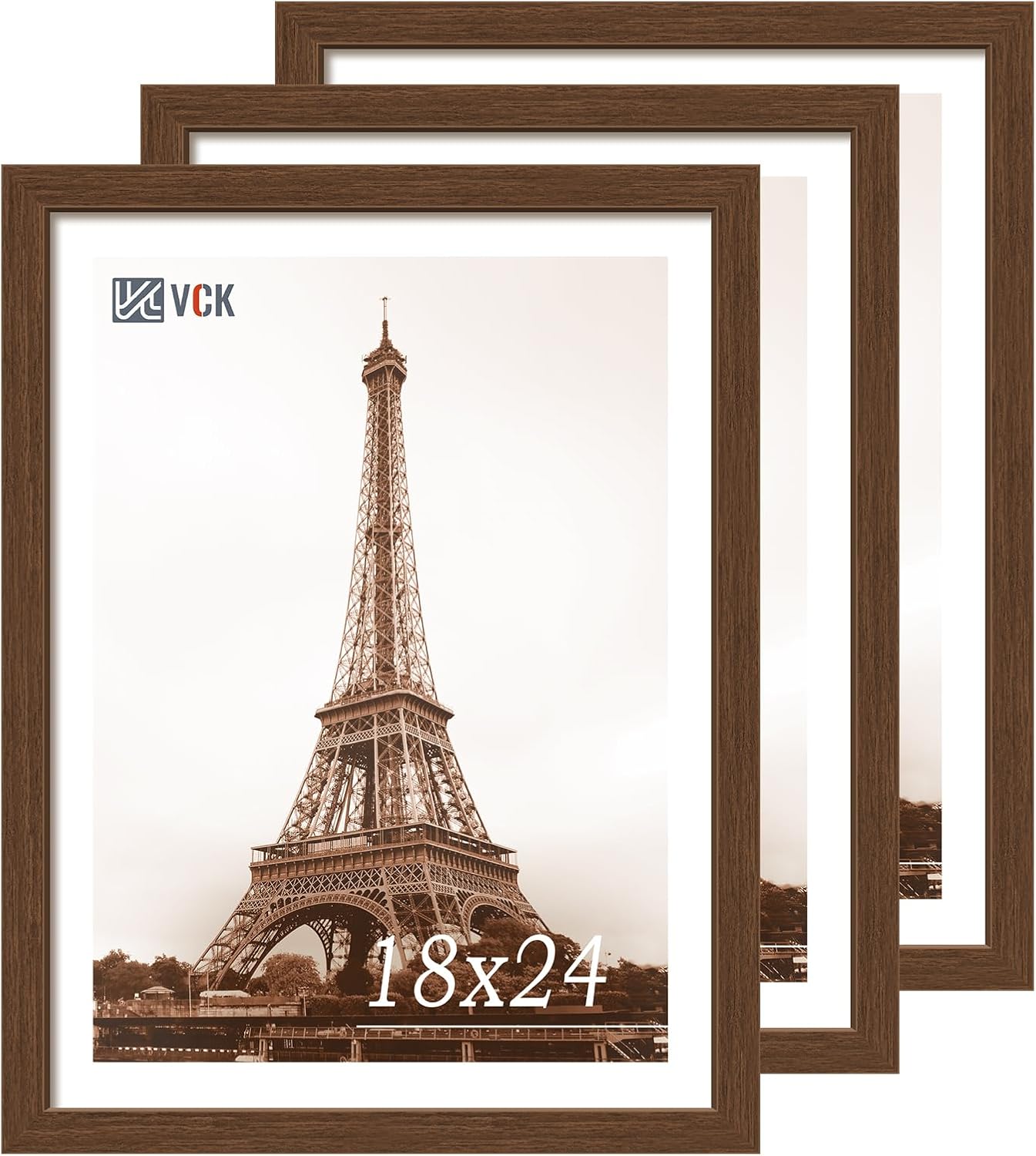 VCK 18x24 Brown Poster Frame 3 Pack, Wood Picture Frame with Exclusive Wood Grain, Wall Mounting Hanging