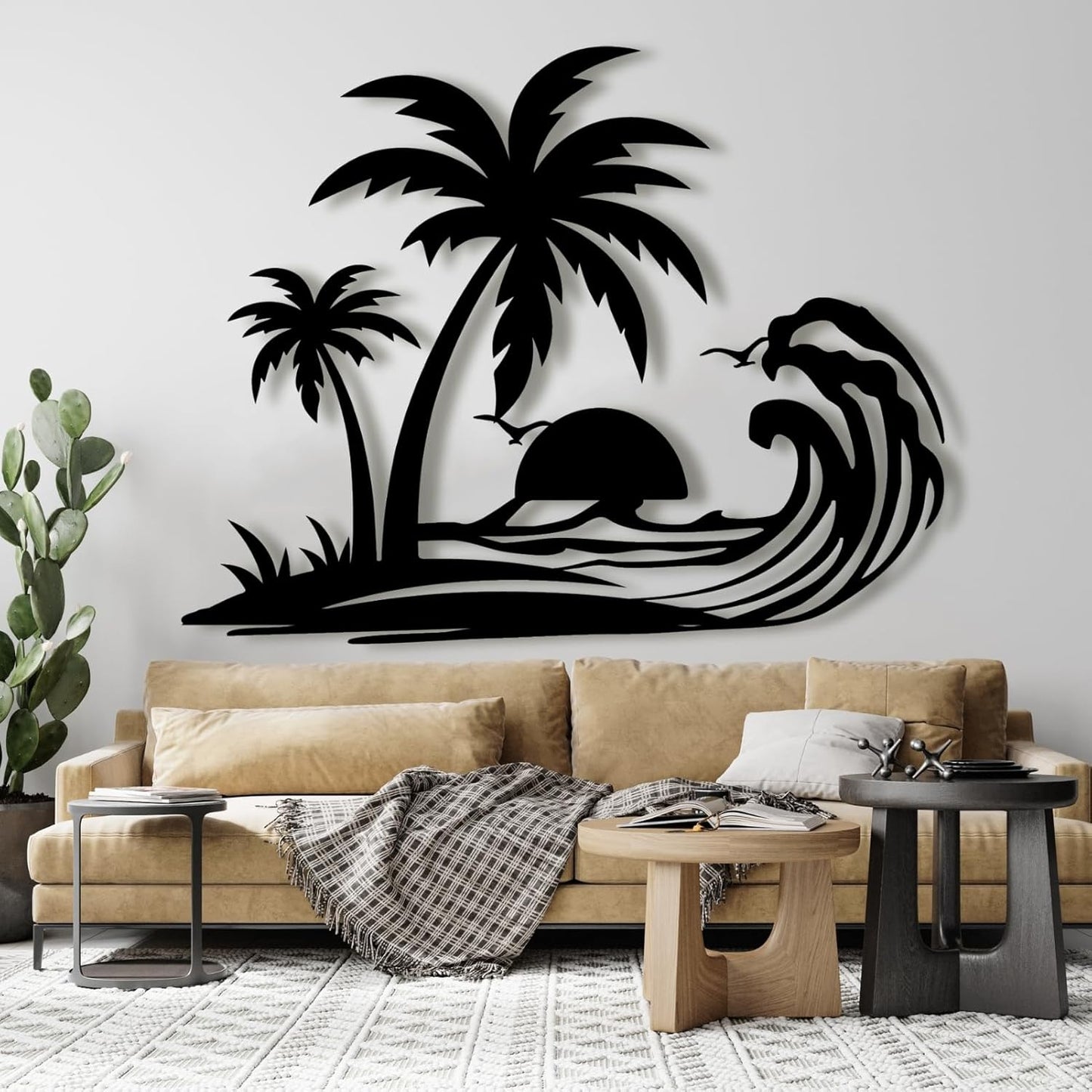 Palm Tree Metal Wall Decor,Palm Tree Metal Wall Art,Metal Palm Tree,Metal Palm Tree Wall Decor,Tropical Metal Wall Art,Beach Wall Decort,Metal Wall Decor (style 1,black,19 L" x 14 W" / 47 x 37 cm)