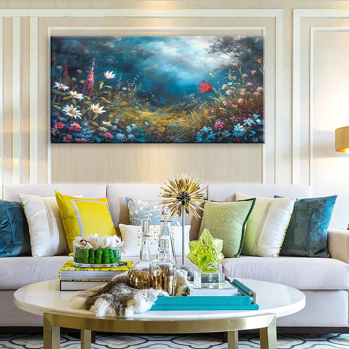 LASMOND Beautiful Colorful Grassland in Forest Landscape Wall Art Decor Artwork for Bedroom (20x40 Inches)