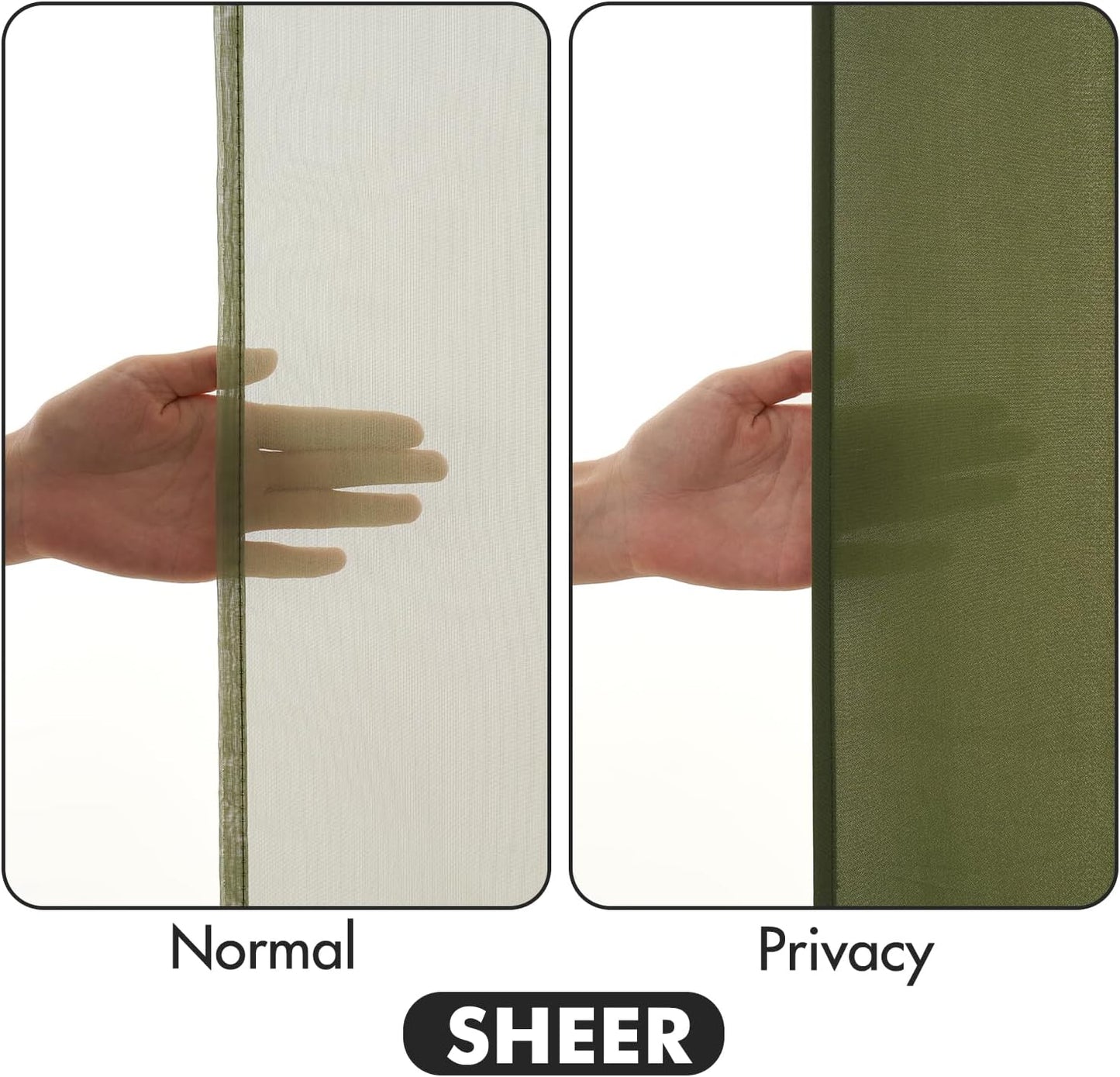 MIULEE Olive Green Privacy Sheer Curtains That Let Light in 96 Inches Long Non-See-Through Semi Sheer Curtain Light Filtering Window Curtains Drapes for Living Room Bedroom 2 Panels Set 42 X 96
