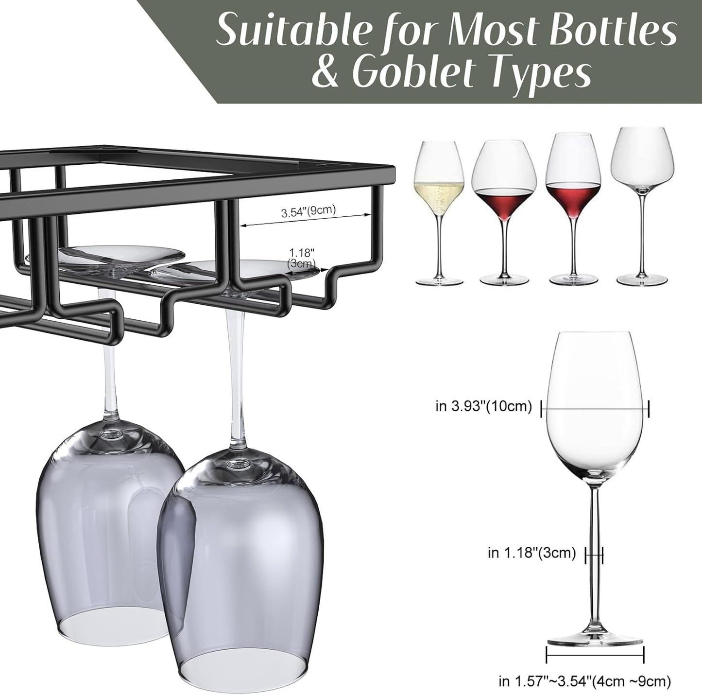 Xverycan Wine Glass Rack Under Cabinet, 10 Row Extreme Large Stemware Hanger, Metal Wine Goblet Holder, DIY Bar Glass Storage Rack for Bar Counter, Kitchen, Screws Included