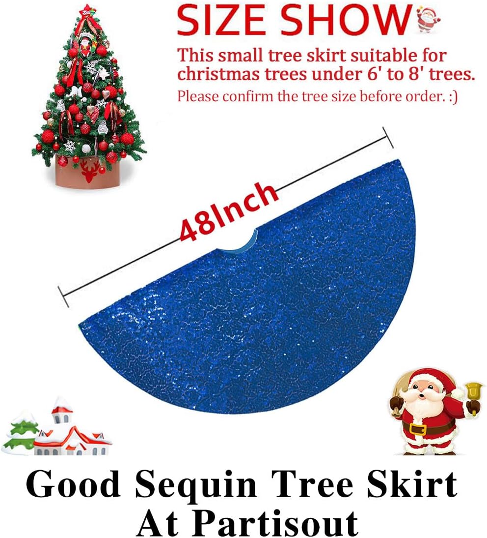Partisout Sequin Christmas Tree Skirt - Glitter Cotton Colorful Skirt for Halloween (48 in, Royal Blue)