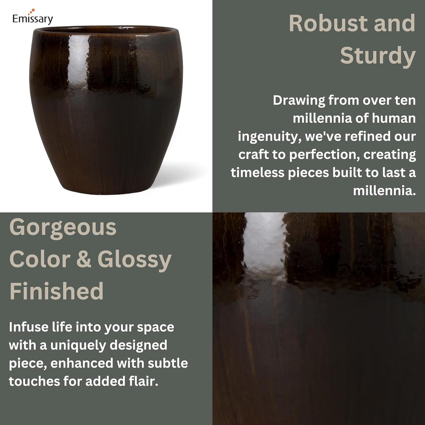 Emissary Home and Garden 18.5in. L x 19in. H Java Stoneware Round Planter with High-fire Treatment (Set of 1)