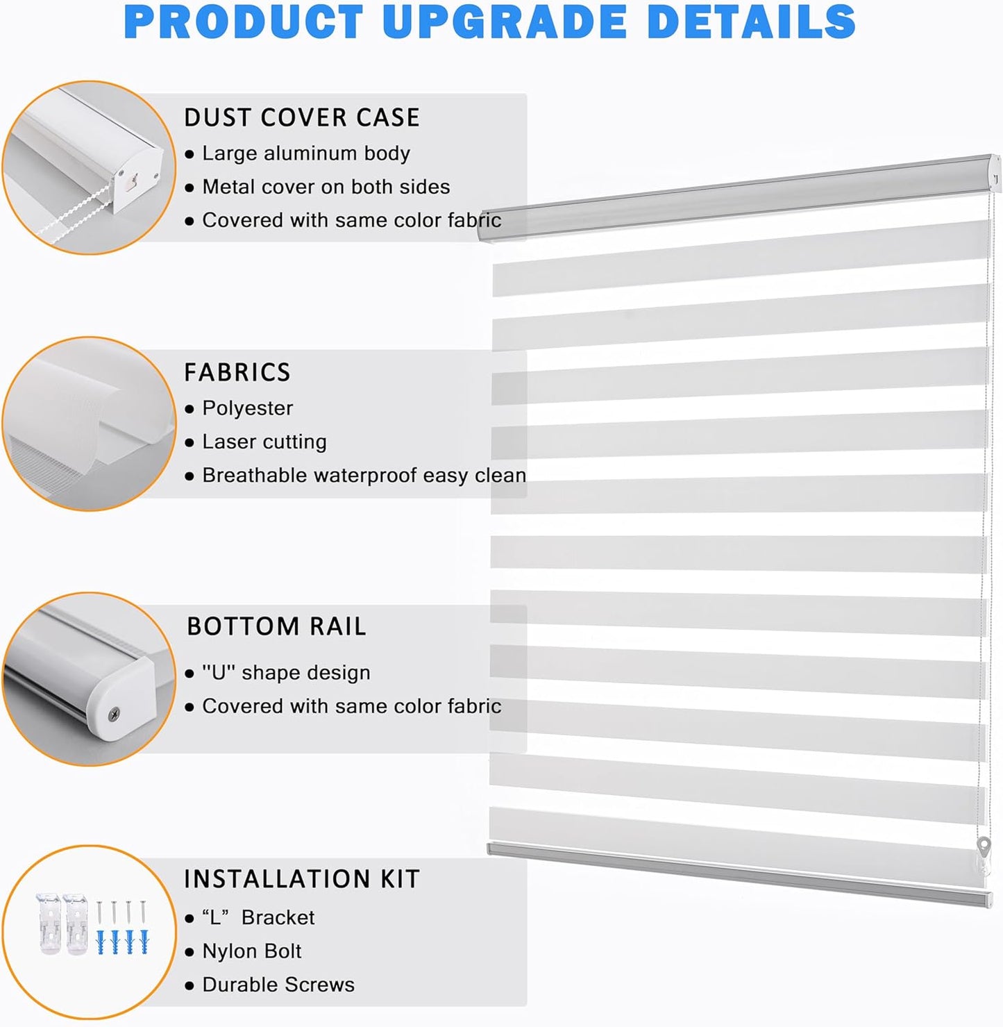 Zebra Blinds for Windows Dual Layer Light Filtering Privacy Free-Stop Sheer Shades Light Control for Indoor Windows Zebra Shades for Living Room(21" W X 72" H, White)
