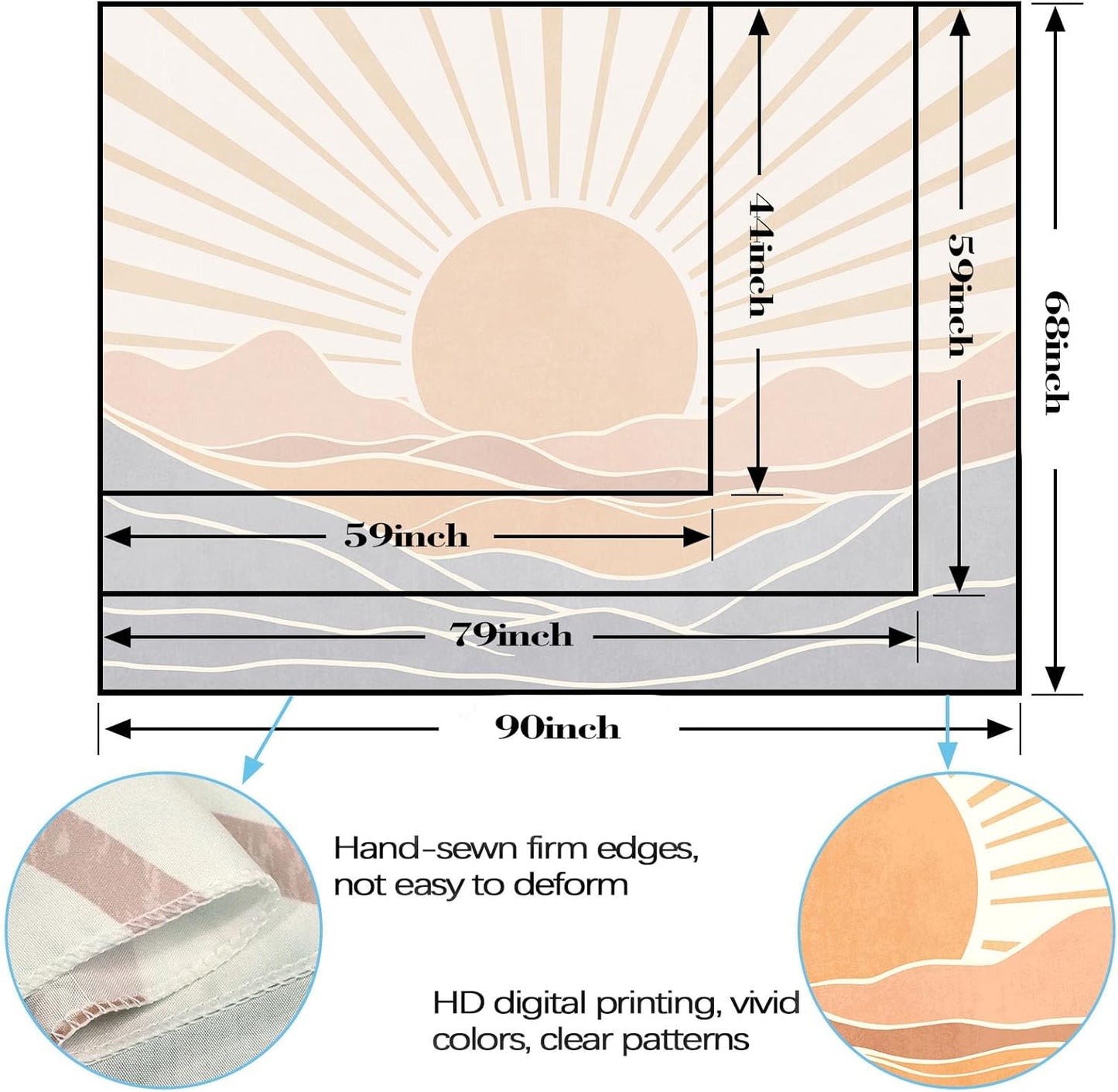 Lunerfex Boho Sun Tapestry Sunset Wall Tapestry, Mountain Tapestries for Bedroom 80s Tapestries Wall Hanging for Bedroom Living Room Decor Boho-3 70"x90"