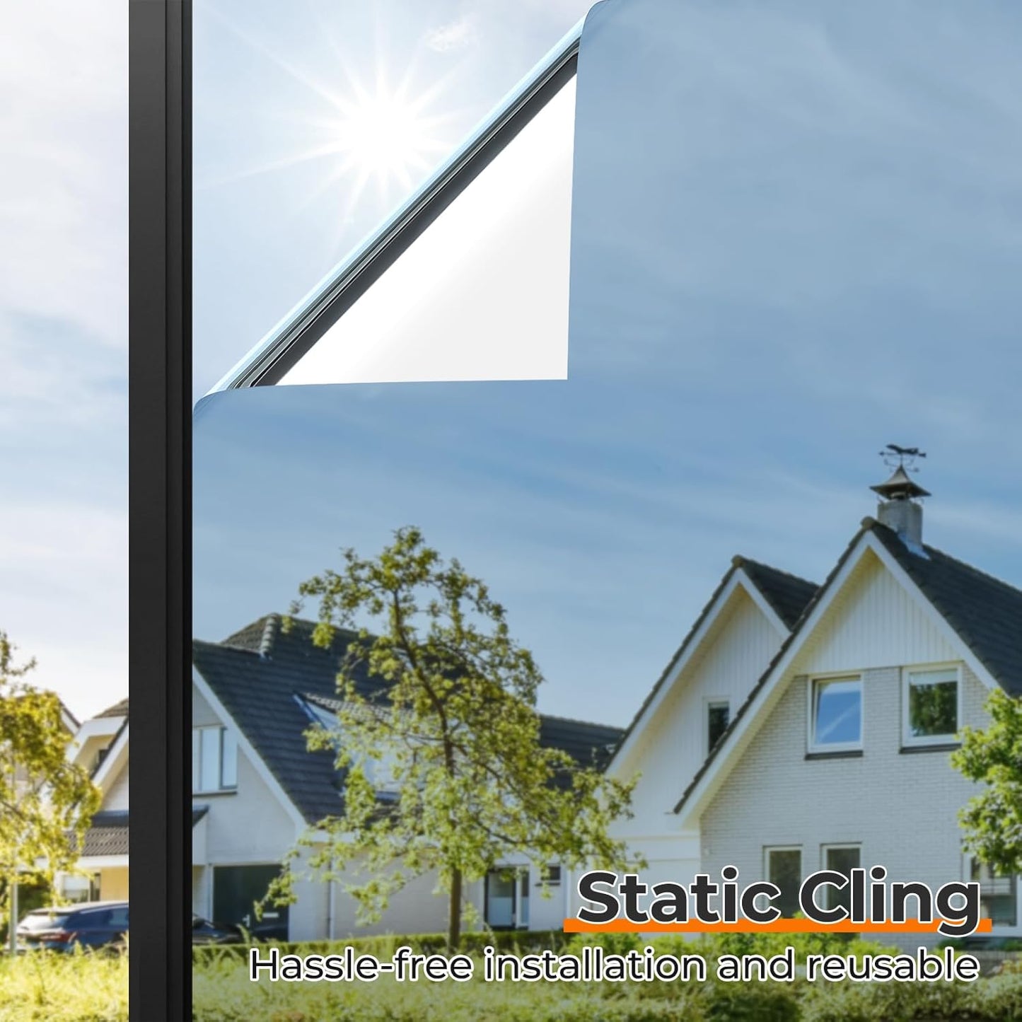 DOWELL Window Privacy Film, One Way Window Tint for Home, Static Cling Anti UV Sun Blocking Reflective Mirror Film, Heat Control See Out Not in Glass Tinting, Silver, 35.4" x 78.7"