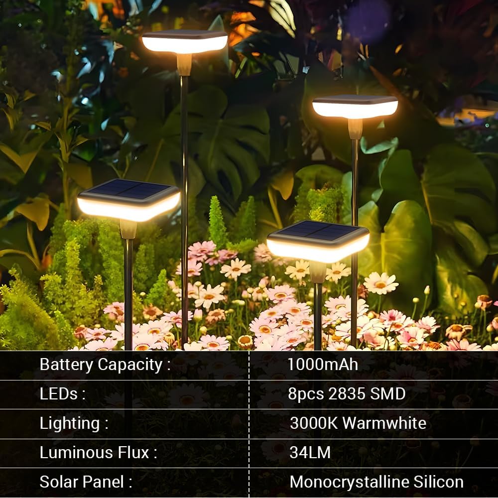 Solar Lights Outdoor Pathway 8 Pack IP65 Waterproof 31" Solar Garden Lights 2 Heights Adjustable Auto On/Off Lasting 12H for Walkway Patio Lawn Path Yard Plants Flower Beds Landscape Decor