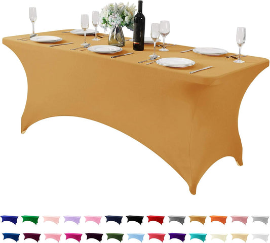 Spandex Table Cover for 6Ft or 4fT or 8ft Table Universal Fitted Stretch Tablecloth for Party, Banquet, Wedding and Events-Gold