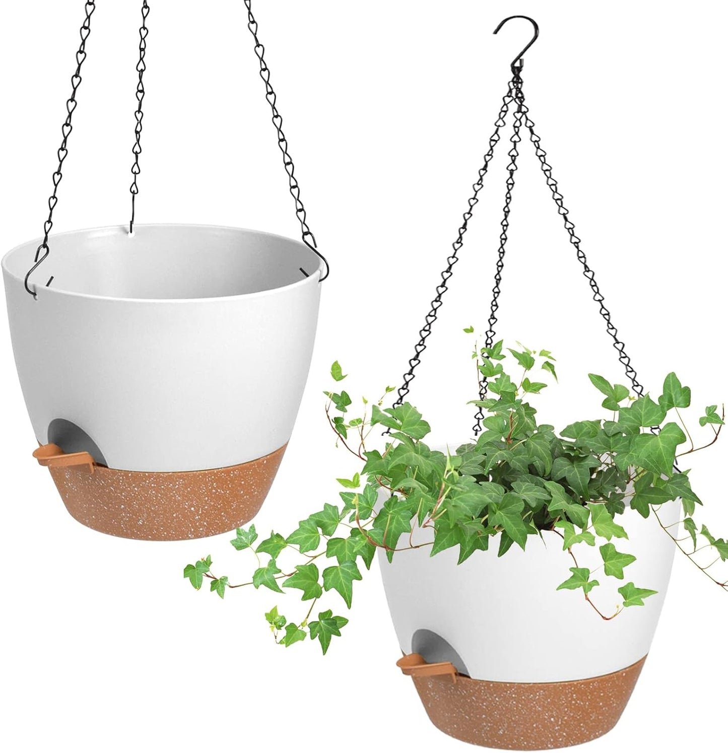 Hanging Planters for Indoor Outdoor Plants, 2 Pack Self Watering Hanging Pot with Drainage Holes & Removable Tray (White, 8'')