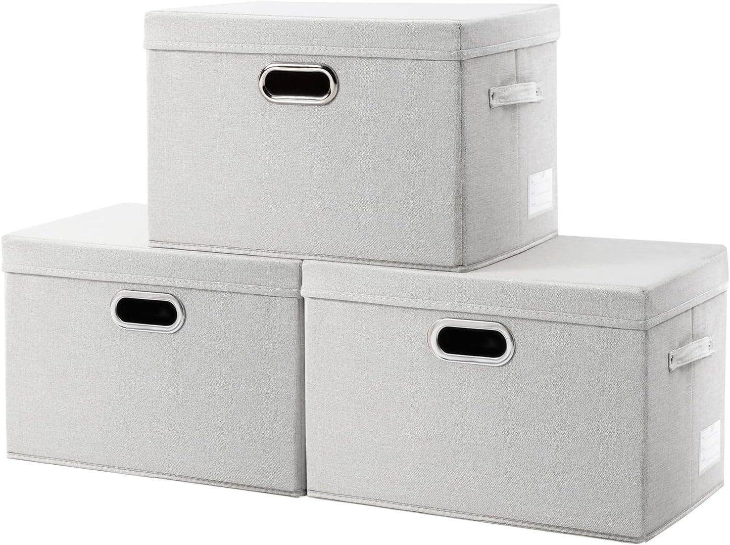 PRANDOM Large Collapsible Storage Bins with Lids [3-Pack] Fabric Foldable Storage Boxes Organizer Containers Baskets Cube with Cover for Home Bedroom Closet Office Beige(17.3x11.8x11.8)