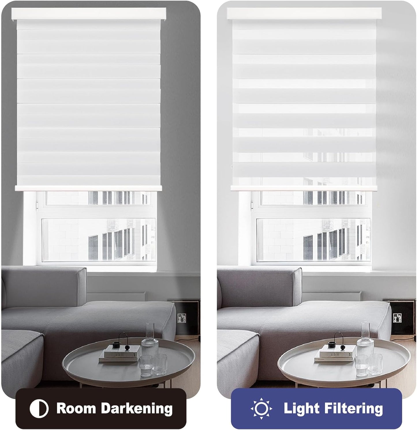 HESTIA Cordless Zebra Blinds Light Filtering Roller Shades UV Blocking Blackout Privacy Indoor Window Shades for Home Office Day and Night, Beige,30" W x 60" H