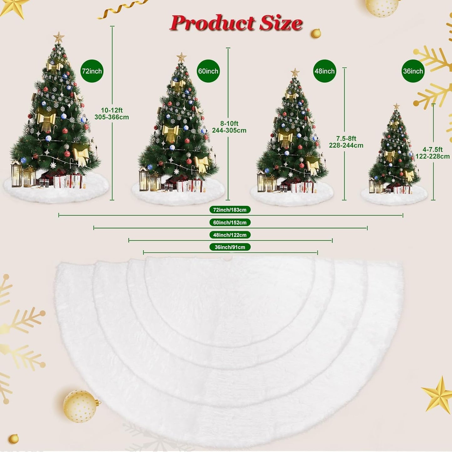 AerWo 72 Inch Christmas Tree Skirt, White Faux Fur Tree Skirt Thick Soft Plush Rug for Christmas Tree Decorations, Large Xmas Tree Mat for Christmas Indoor Holiday Party Ornaments Home Decorations