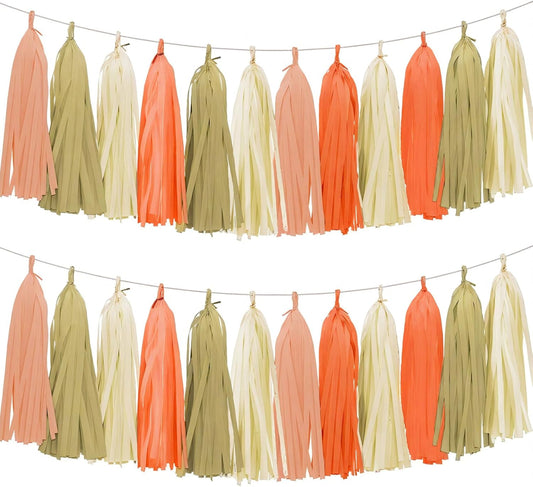 Tissue Paper Tassel Garland Banner, 20 Pack, Pink Orange Ivory Brown, Boho Party Decorations for Birthday, Baby Shower,Bridal