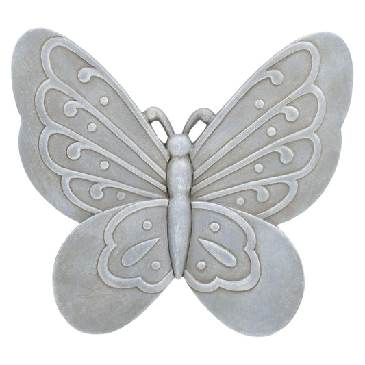 NAT & Jules Animal Character Shaped Dimensional Indoor Outdoor 11 inch Cast Resin Decorative Garden Stepping Stone, Patio, Walkway Sculpture Yard Art, Stone Grey Butterfly