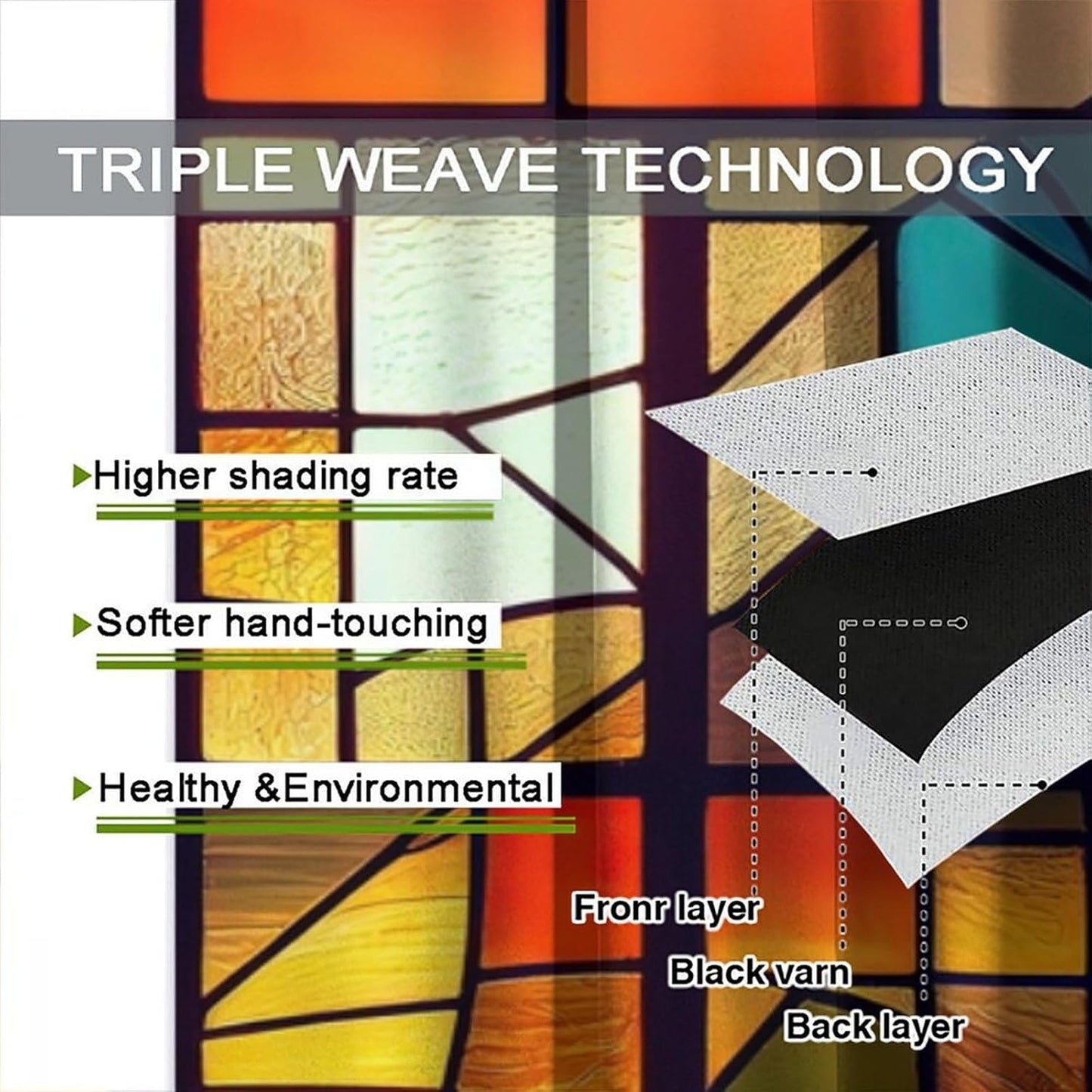 Stained Glass Curtains,Retro Abstract Colorful Geometry Textures Art Home Decor Drapes for Bedroom Living Room Kitchen Window Treatment 2 Panels Set Total Size 63" W X 72" L Inch