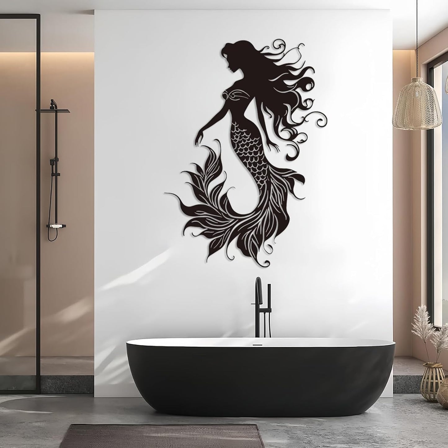 Veplsur Mermaid Metal Wall Art, Metal Mermaid Wall Decor, Marine Biology Wall Decor, Ocean Wall Art, Nautical Wall Hanging, Beach Hanging for Bathroom Bedroom (Silver, 30"x21"|76x54cm)