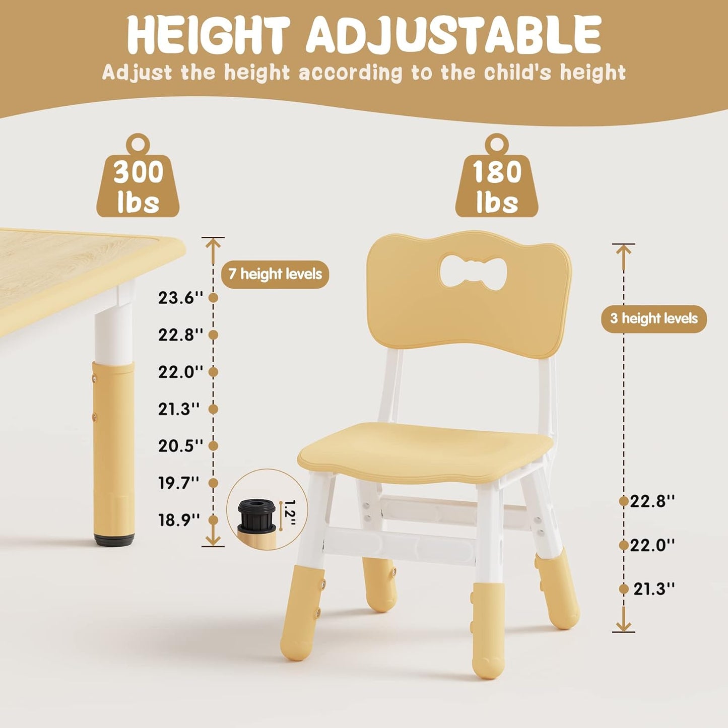 Brelley Kids Table and 6 Chairs Set, Height Adjustable Toddler Desk and Chair Set, Graffiti Desktop, Classroom/Daycare/Home, Children Multi-Activity Table for Ages 2-8