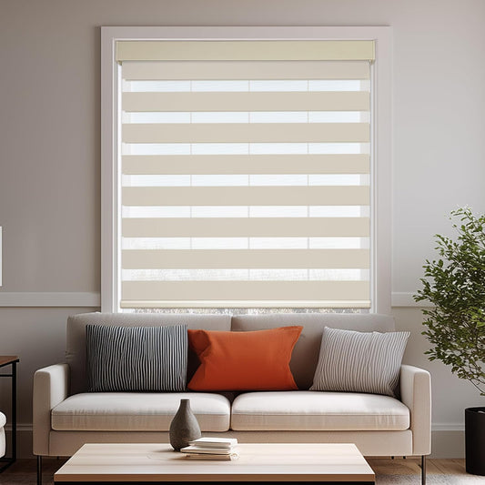 HESTIA Cordless Zebra Blinds Light Filtering Roller Shades UV Blocking Blackout Privacy Indoor Window Shades for Home Office Day and Night, Beige,38" W x 60" H