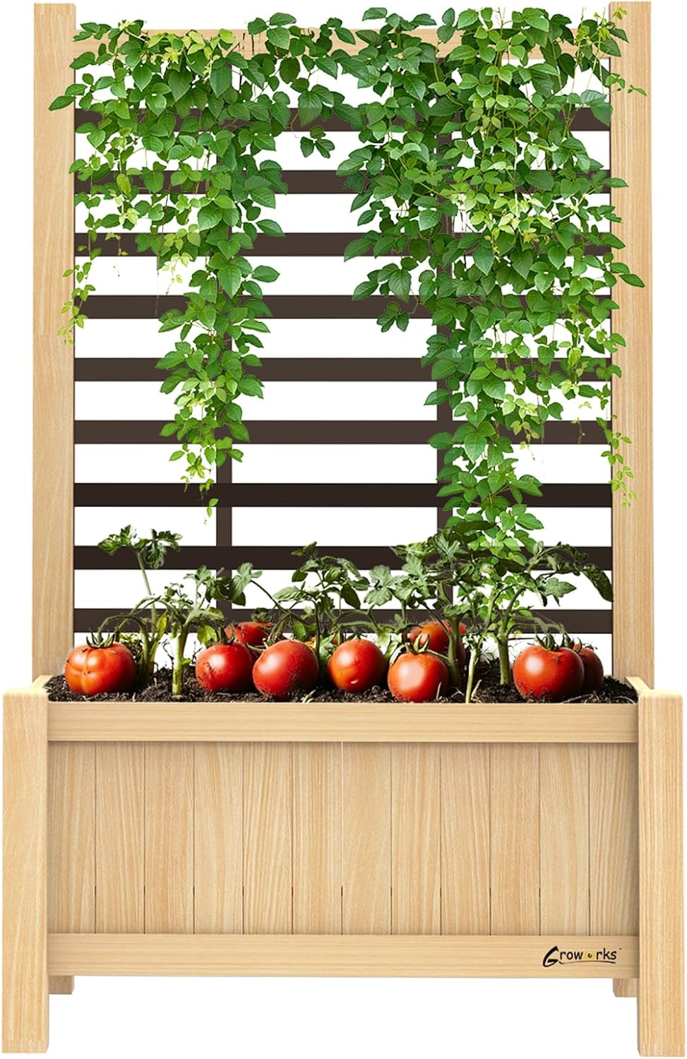 Wood Planter with Trellis Raised Garden Bed for Climbing Plants Elevated Wooden Planter Box,Outdoor Gardening Planting Bed to Grow Vegetables Climbing Plants Herbs Flowers (Burlywood)