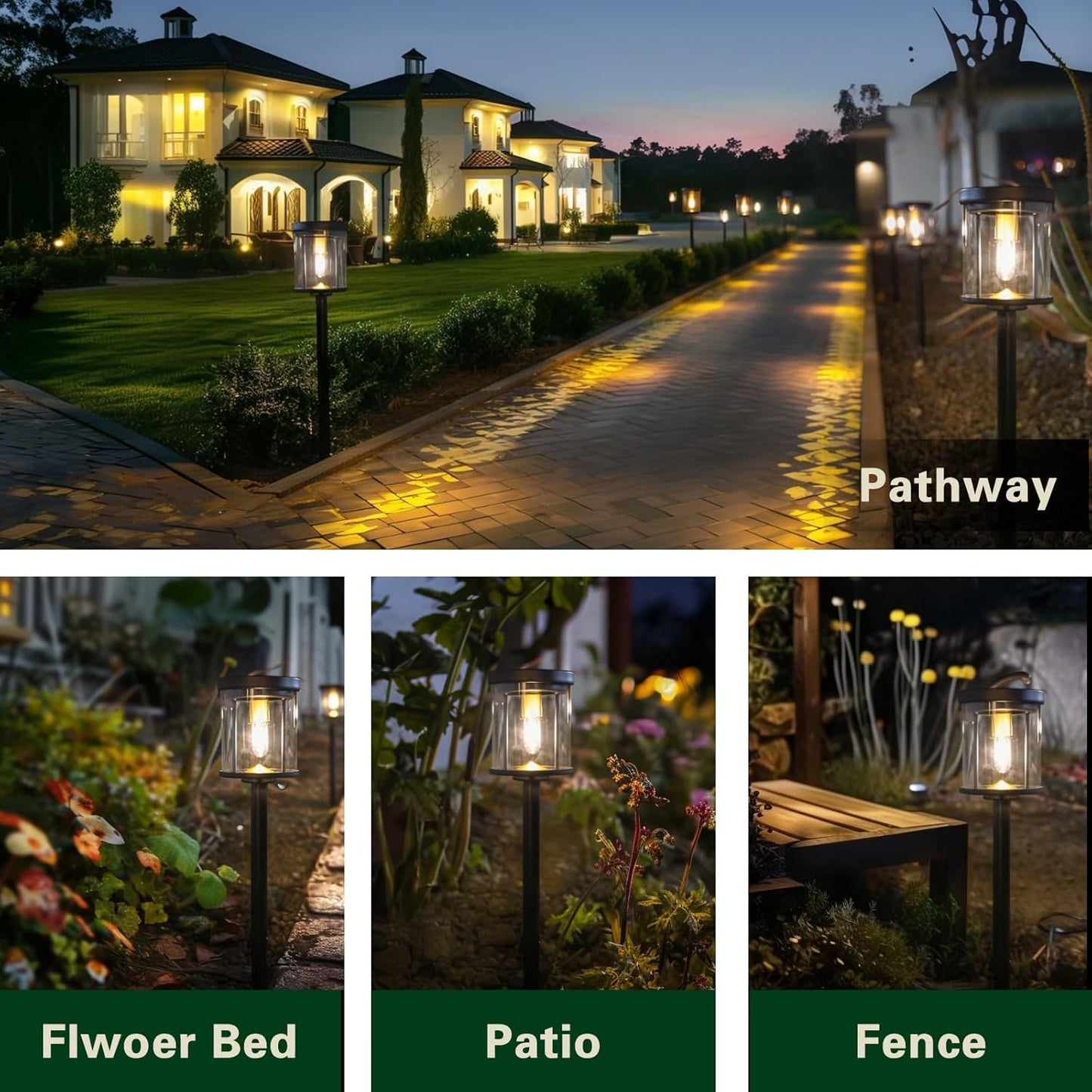 EcoGreen Outdoor Pathway Solar Light, 4pcs Pack,Garden Patio Balcony Walk Way Lights, Aluminum Leg, 5000K Daylight, Waterproof, 4.76 * 23.07in