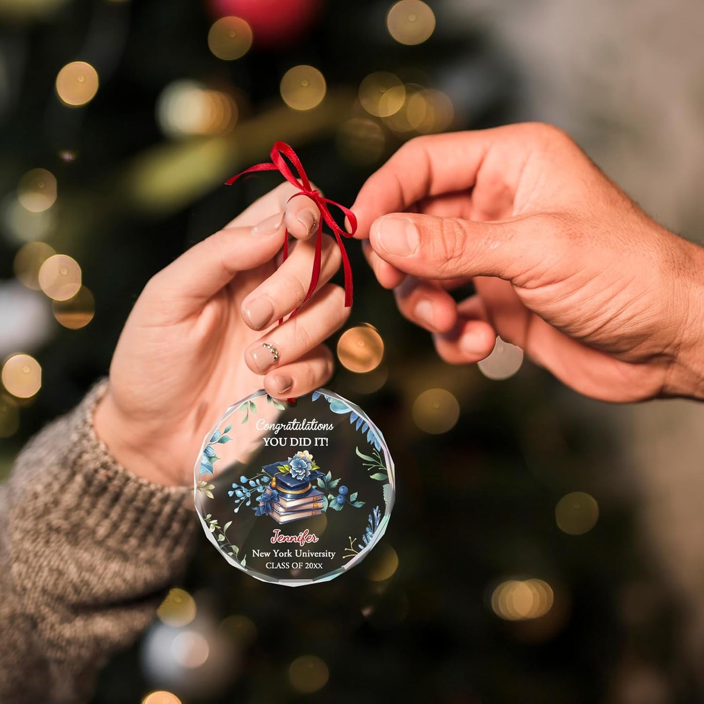Personalized Graduate Glass Christmas Ornament, Class of 2025 Graduation Picture Ornament Gift for Congrats Son Daughter Friends, Custom Name School Graduation Ornaments Gifts