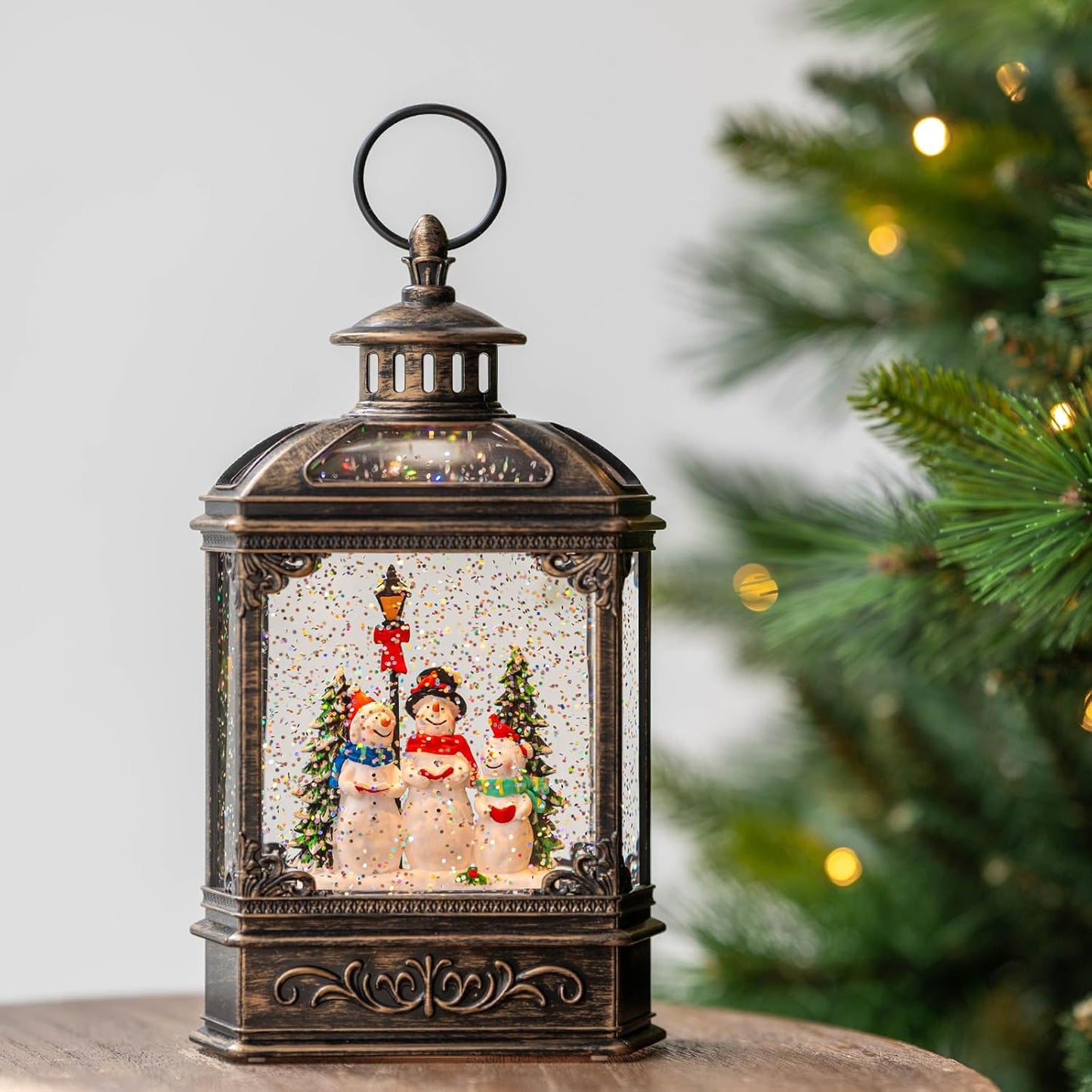 Christmas Snow Globe Swirling Glittering Snowman Choir with Music & Timer, USB Lined/Battery Operated Lighted Water Lantern for Christmas Festival Decoration Gifts